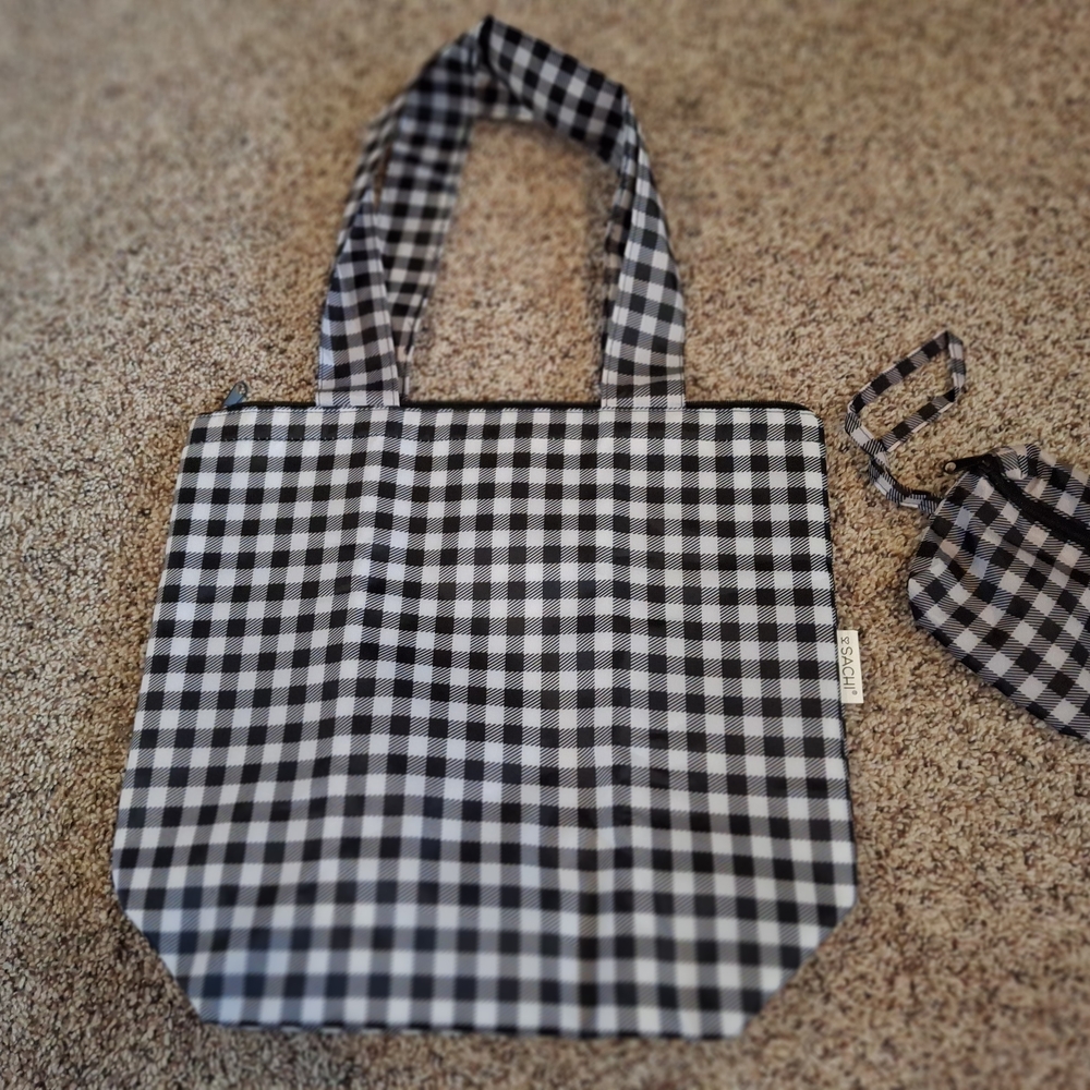 SACHI Black and White Checkered Travel Bag Insulated